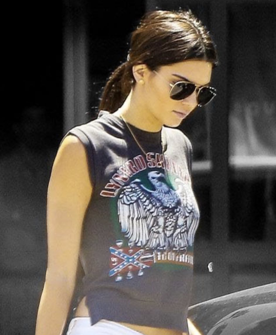 kendall jenner wore a t shirt that had the confederate flag and imagery associated with the kkk on it