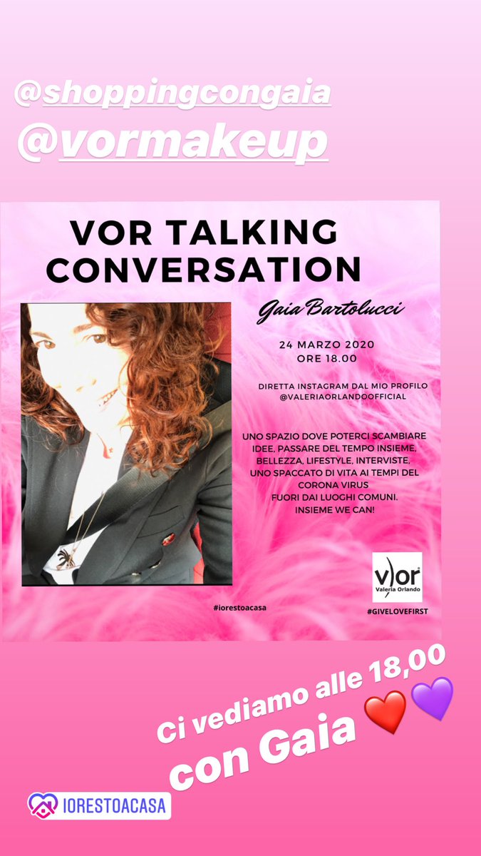 InfoValeria's tweet photo. Nuovo appuntamento con il VOR Talking Conversation, ore 18,00 vi aspetto.
Oggi parliamo di consulenza di immagine, quale percorso scegliere per diventare degli esperti Global Image Consultants.
#vormakeup #valeriaorlandoofficial #image #consultant #consulenza #givelovefirst https://t.co/gKaA5nLbSX