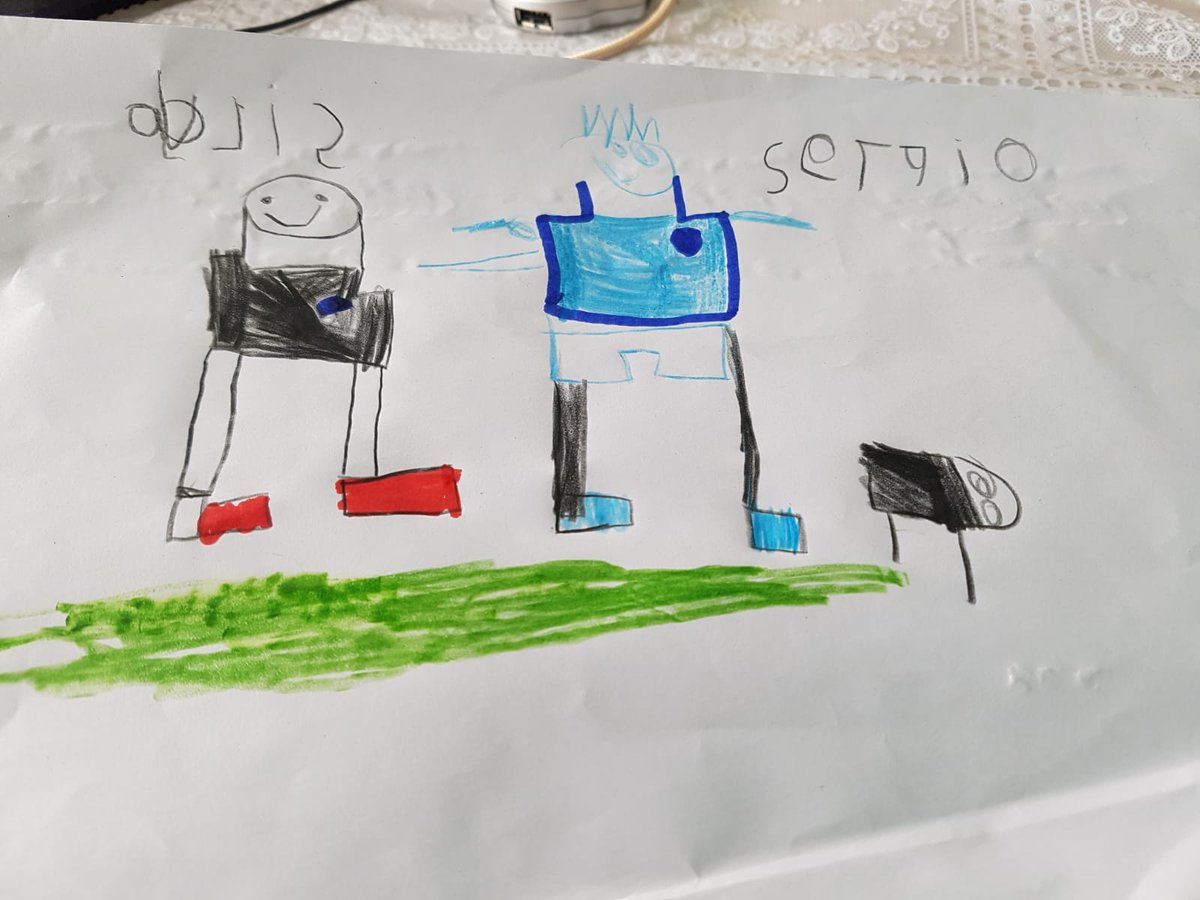 tazmayne's tweet photo. @aguerosergiokun Thought you would like to see my grandsons isolation picture of you and David Silva. Harrison is 5 and loves you. https://t.co/4UfAHvcYco