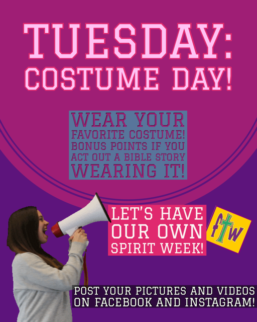 FaithWorks_kids's tweet photo. It’s Costume Day! Post pics &amp; videos of your kids in a costume! They’re worth 10 points! 20 points extra if they're acting out a Bible story! We’re adding up points all week and having PIZZA delivered to the winning family! Don’t forget to tag us to be counted! #stayconnected https://t.co/8bkBRwHB6f