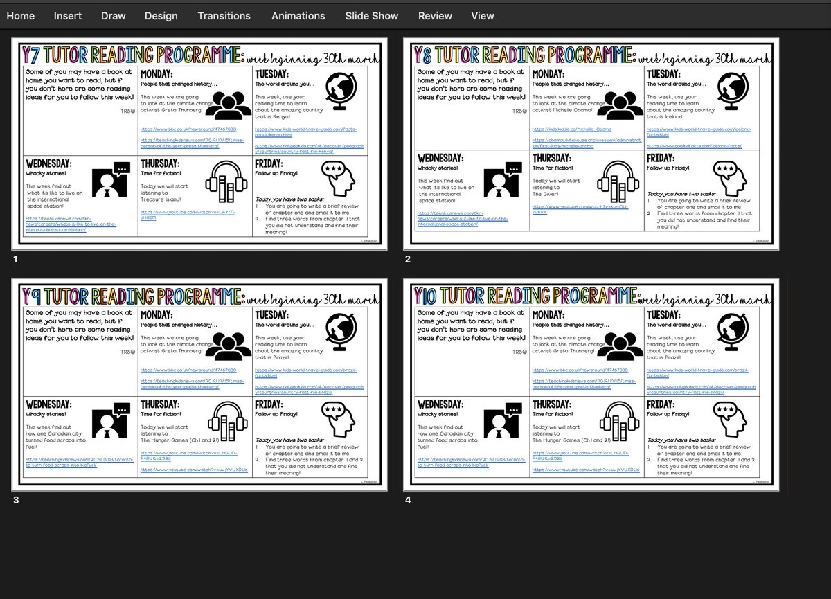 missgeog92's tweet photo. Excited to see that the tutor programme is a hit on twitter and at school! Had fun knocking these up to be used across years 7-10 next week.
I'll update weekly and post the templates!

LINK:
https://t.co/Z6wfedW2SW

#literacy #tutorideas #edutwitter #homelearning #readingmatters https://t.co/1K2sAwN0U1