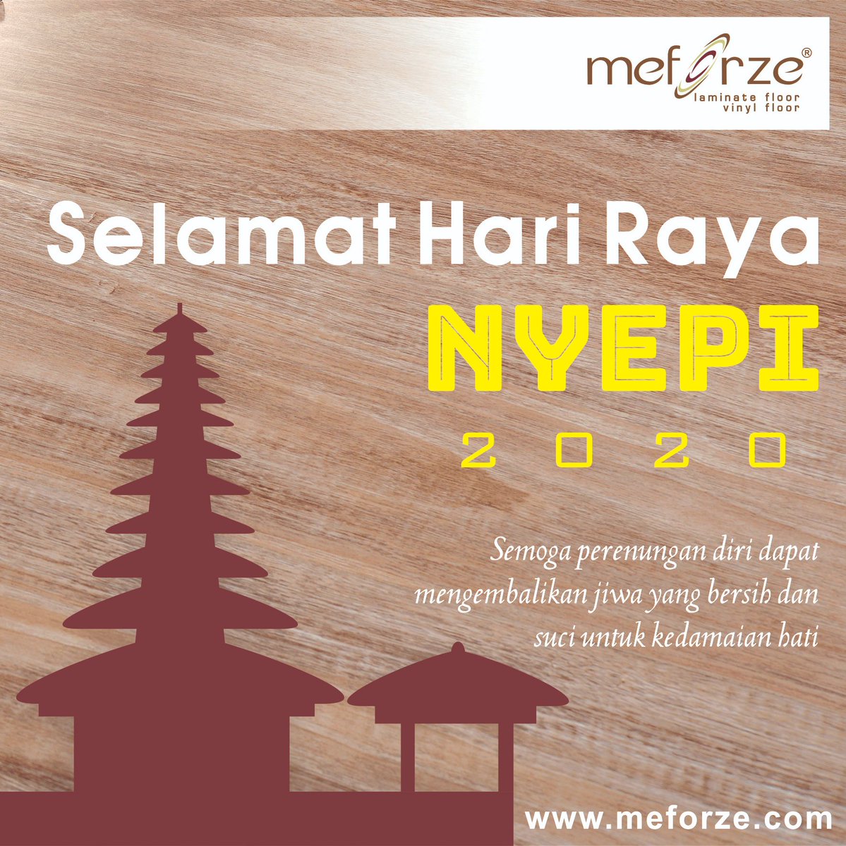 MEFORZEflooring's tweet photo. Kami segenap manajemen dan karyawan PT. Global Synergy Indokharisma mengucapkan Selamat Hari Raya Nyepi.
.
Semoga dengan perayaan Nyepi dapat membantu memutus rantai penyebaran Virus Covid 19 yang sedang melanda Indonesia. https://t.co/gkB7EL311k