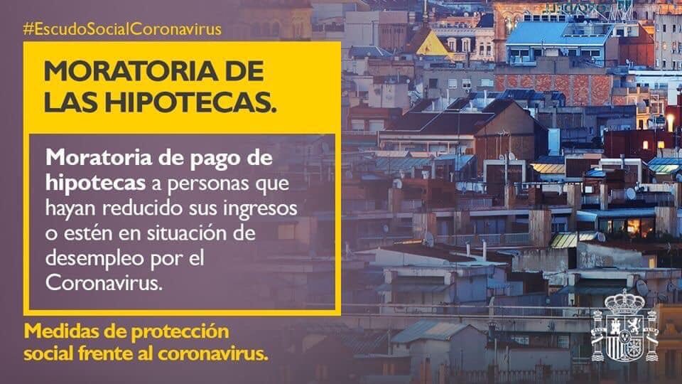 📌Las personas que hayan reducido sus ingresos o estén en situación de desempleo por el #COVIDー19 #Coronavirus pueden solicitar una #moratoria en el pago de su hipoteca 
👉🏻Acude a tu entidad bancaria a informarte sobre los requisitos a cumplir 
#EsteVirusLoParamosUnidos