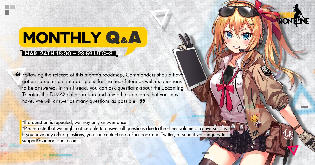 Girls Frontline En Official Dear Commanders Our Monthly Q A Will Soon Begin You Can Post Your Questions Here In Advance And I Will Answer Them During The Q A Session Girlsfrontline T Co Vgfdk02iuy