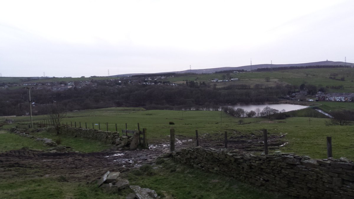 Walking in #hoddlesden &amp; #pickupbank before all this crona virus happened nice view down to the res and farmers fields and a flood in the dip in pickupbank