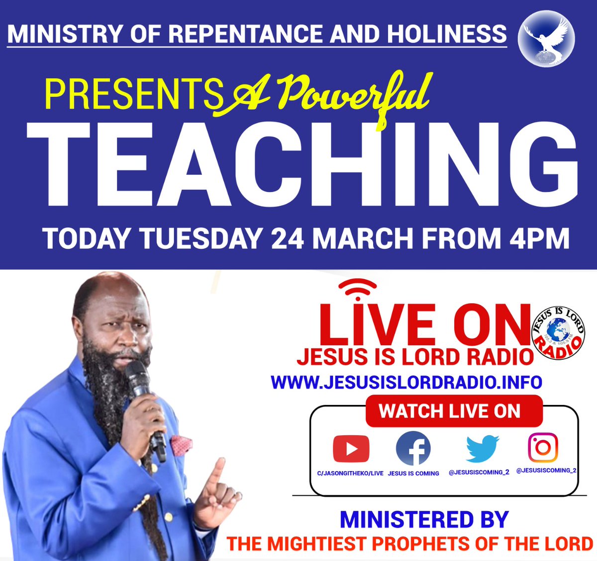sam68947's tweet photo. #FeaturingApocalypse
For the Third day running, The Mightiest Prophets of The Lord will be coming with a continuation of the Most powerful teaching. Be tuned in @ https://t.co/Vn3EFBjwkP https://t.co/AT25oIBCty