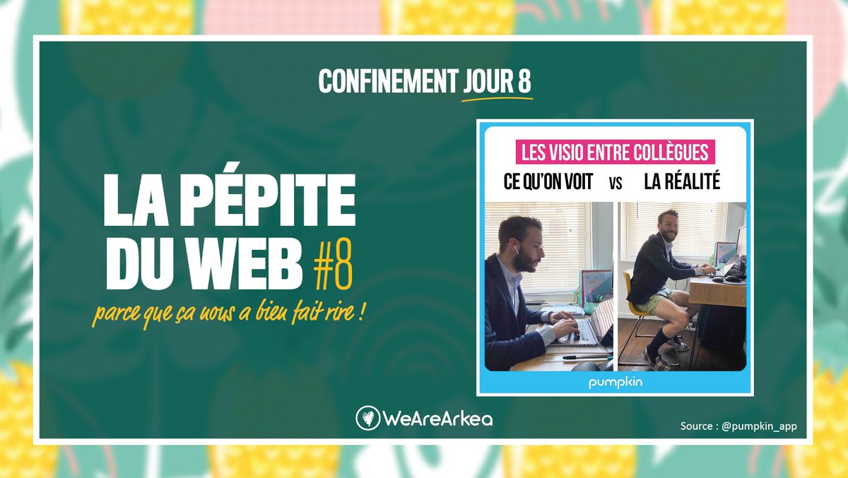 [PÉPITE #CONFINEMENTJOUR8]
Pour cette 1ère "pépite", pas besoin d'aller chercher trop loin : <a href="/pumpkin_app/">Pumpkin // API Tester</a> a déjà fait le job pour nous 😜

"Les visio entre collègues : CE QU'ON VOIT 🆚 RÉALITÉ"

Nos collègues ont de l'humour !
Très bonne journée à tous. #SéparésMaisEnsemble