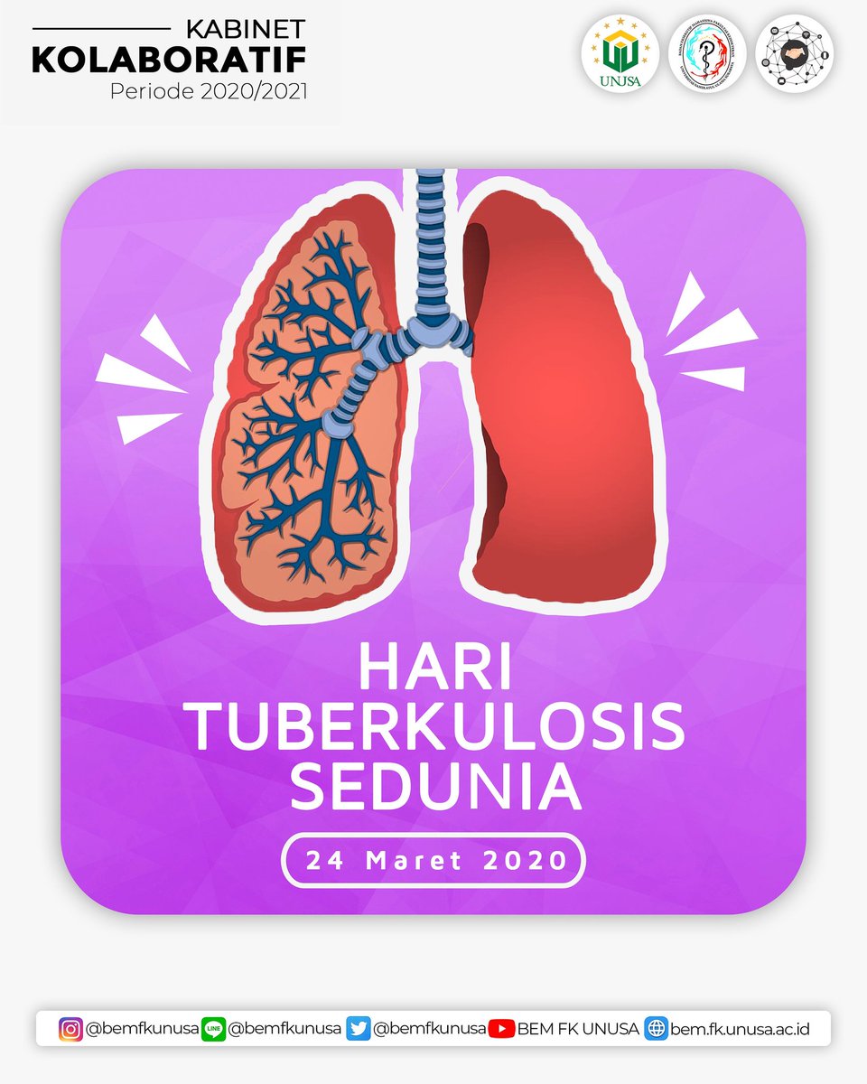 BemFkUnusa's tweet photo. [Hari TBC Sedunia]

Hari Tuberkulosis Sedunia, yang diperingati setiap tanggal 24 Maret setiap tahun, ditujukan untuk membangun kesadaran umum tentang wabah TBC serta usaha-usaha untuk mengurangi penyebaran wabah tersebut.

Tetap stay safe semua

#HIKreatif
#KabinetKolaboratif https://t.co/A85PJh6FrJ