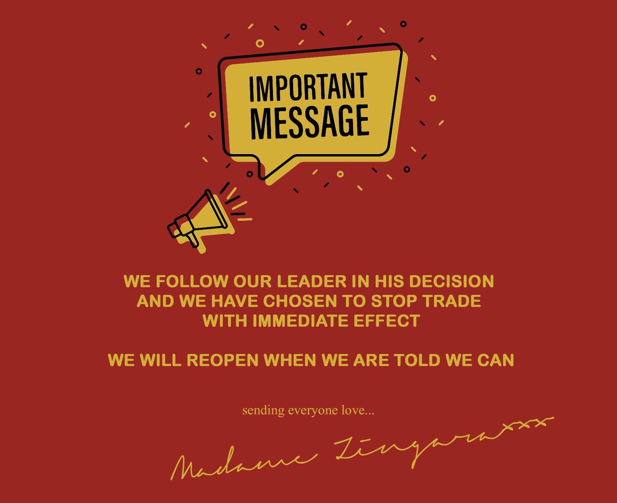 We follow our leader in his decision and we have chosen to stop trade at all our stores with immediate effect - we will reopen when we are told we can and safe to do so 💚

#GodSpeed #Inshallah #corona #covid19 #LockdownSA #lockDownSouthAfrica