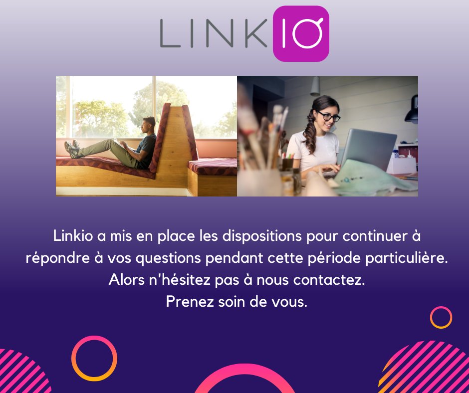 Nous sommes en télétravail et toujours disponible pour continuer à avancer avec vous sur vos projets.

We are working from home and always available to advance with you on your projects.

Website : linkio.net
#staysafe