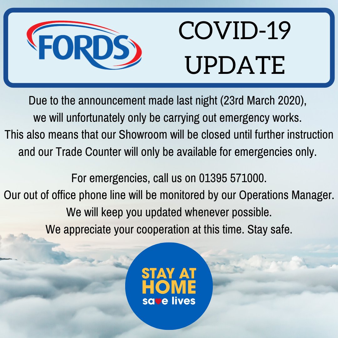 Due to the recent announcement, we will unfortunately only be carrying out emergency calls.

Please don't hesitate to give us a call on 01395 571000.
We will do our utmost best to help you.

We appreciate all of your cooperation through this time. 
Stay safe.