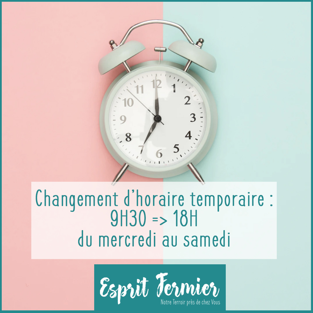 EspritFermier's tweet photo. Merci de noter que nos horaires varient temporairement dès demain. 
Nous allons vous donner très rapidement plus d'informations sur le système de commandes et livraisons que nous mettons en place. Restez connectés ! 
Prenez soin de vous ! https://t.co/Mbs2graaOl