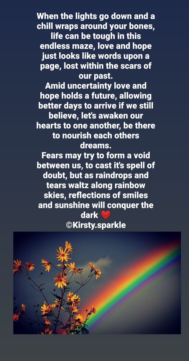 Sending huge rainbow wishes to everyone today, to remind us that even after the greatest storms the sun will shine again. Let's fill the void of doubt with love &amp; friendship, please be kind to each other during these difficult and turbulent times ❤️ #mypoem #kindness #StayAtHome