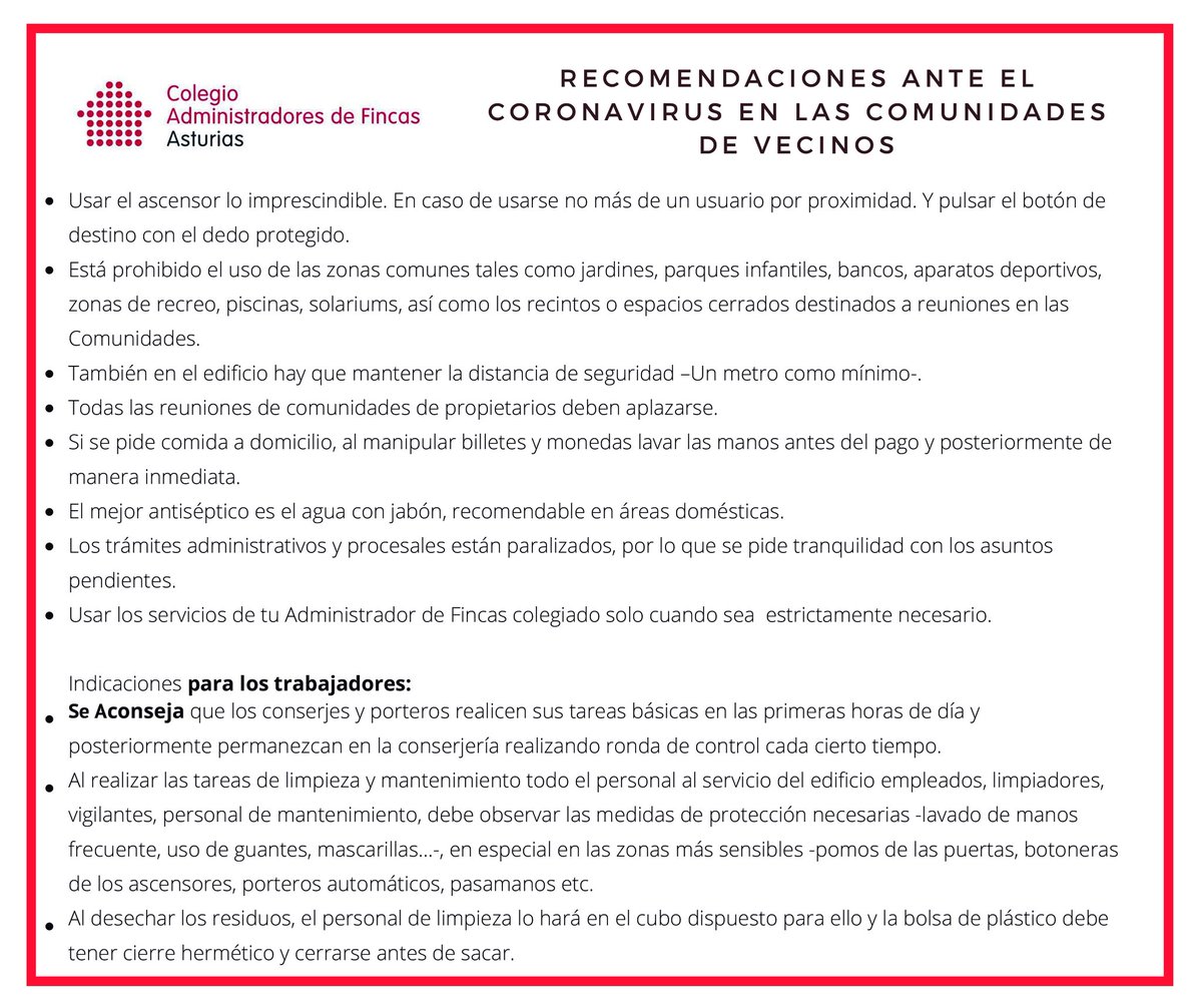 Deportes y Marketing HQ LAGO (@dxtymarkhq) on Twitter photo Muchos vivimos en comunidades de vecinos, <a href="/FincAsturias/">CAF Asturias</a> nos da las pautas necesarias para saber cómo actuar frente al #COVIDー19 en las zonas comunes de nuestros edificios. Muchos vivimos en comunidades de vecinos, <a href="/FincAsturias/">CAF Asturias</a> nos da las pautas necesarias para saber cómo actuar frente al #COVIDー19 en las zonas comunes de nuestros edificios.