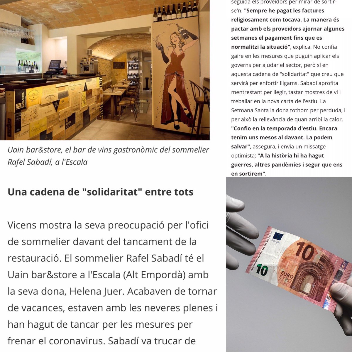 Gràcies <a href="/cupatges/">Cupatges</a> <a href="/naciodigital/">NacióDigital</a> <a href="/JordiBes/">Jordi Bes Lozano</a> per donar-nos veu davant la delicada situació económica que està patint també el sector de la restauració enfront el #COVIDー19 🤵🏼🧑🏻‍🍳🦠 #cupatges #restauració #vi #crisi #coronavirus #ensensortirem #solidaritat <a href="/uainconcept/">uainconcept</a>