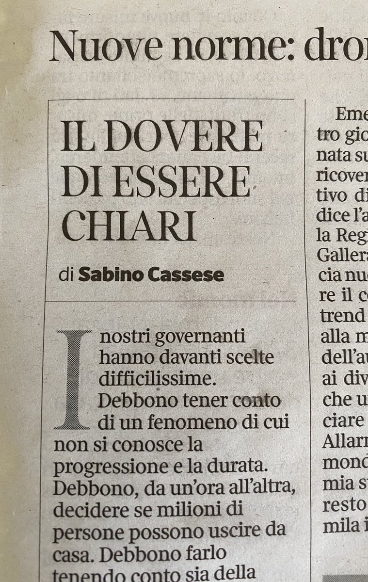 Che i nostri governanti siano chiari con i loro provvedimenti!
Lo sostiene Sabino Cassese sul Corriere di oggi (lui si con grande chiarezza!)