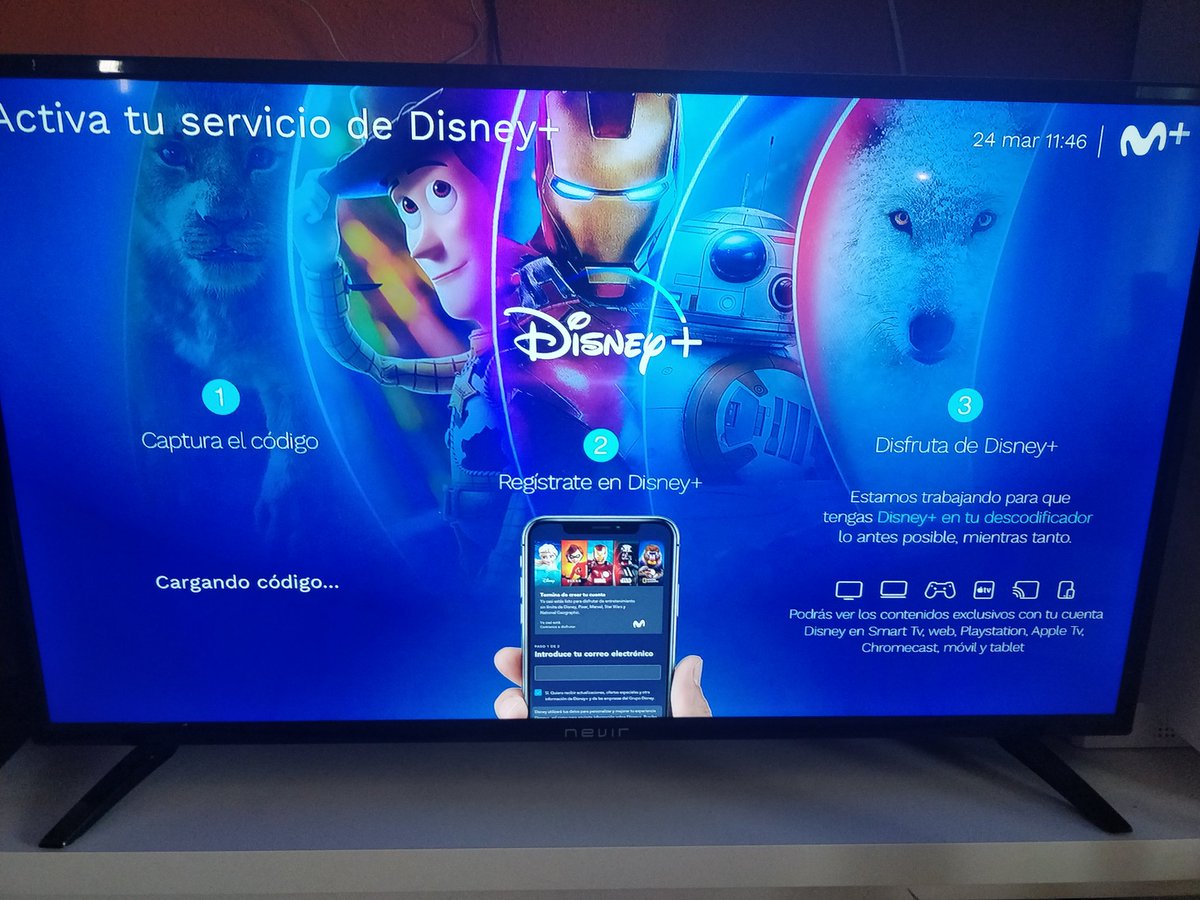 MSGibernet's tweet photo. @JorgeCaler_ @Xania_gamer @movistar_es Acabo de volver a entrar y se vuelve a generar el código. Una vez lees el código QR con el móvil te redirige a la web de Disney+ (en todo el proceso Movistar solo interviene en generar el QR). Ya te digo que no entro a ninguna web: es entrando dentro de la publicidad en el deco4k https://t.co/zlsh3qn23n