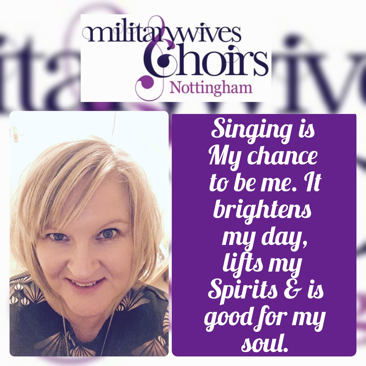 This is our lovely alto Donna. She's a military wife and mum who is working hard in her keyworker role, we are all so proud of her!
Donna's fave song is our anthem 'Stronger Together'. I think you will agree this mantra is very apt at the moment. 🎶

#StrongerTogether #keyworkers