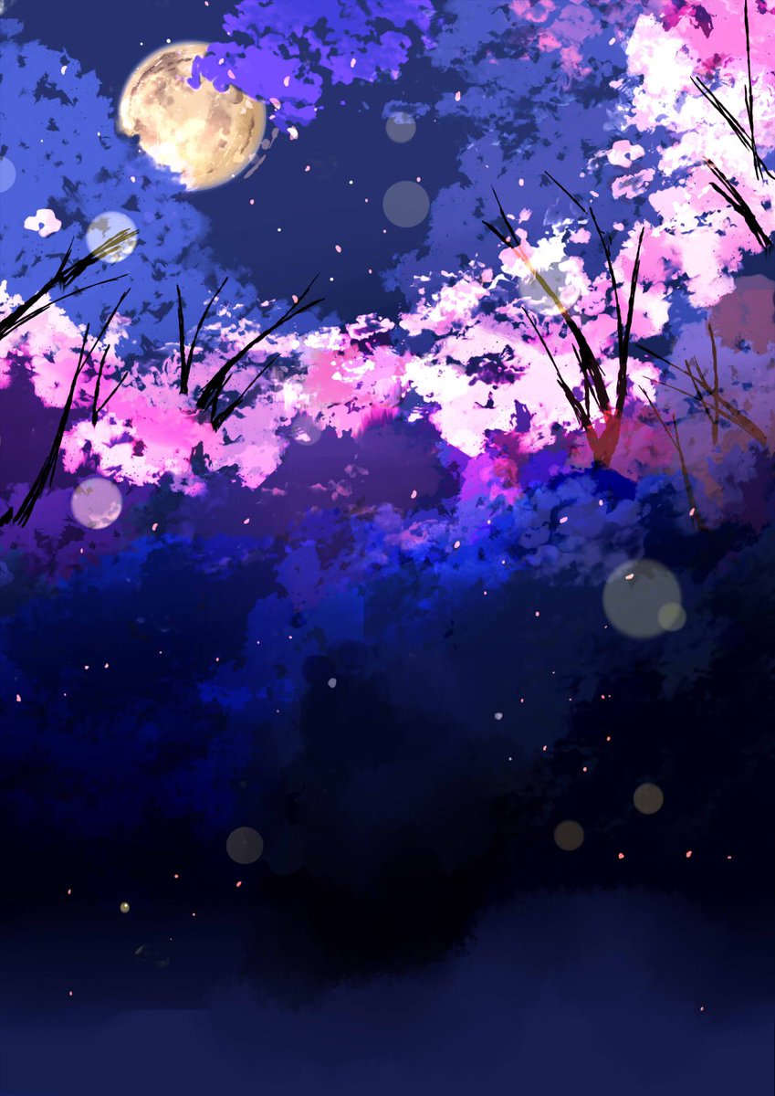 「夜桜のイラストまとめてみました✨? 」|桜田千尋🌖2月17日よりプラネタリウムコラボのイラスト