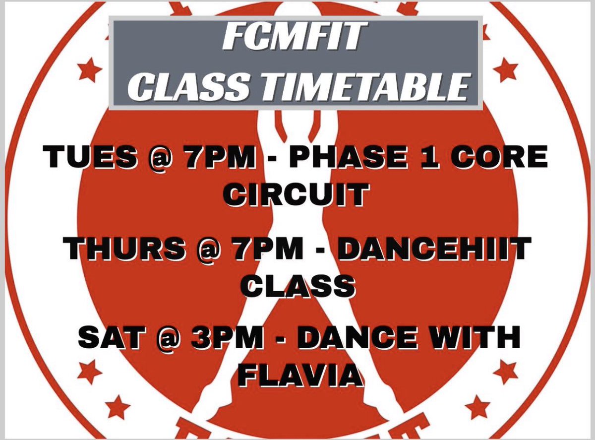 fcmfit's tweet photo. This weeks Class Timetable
Stay Safe. Stay FCMFIT.
No 1 resource for Online Fitness, Nutrition and Well-Being
.
#FCMFIT #fitness #nutrition #life #giveityourbest #gohard #gymlife #motivation #gymchallenge #exerciseislife #worklivebalance #motivatebodyfitness #balancework #core https://t.co/wzKJbgXpcZ