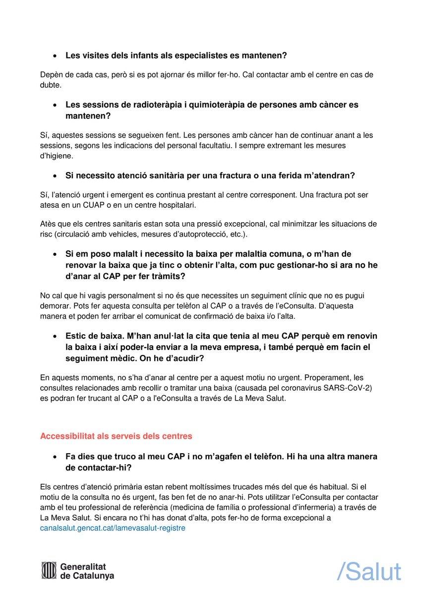 📱Quina és la millor manera de contactar amb el CAP❓ 
🛑🏥A quin altre CAP | consultori local m'haig d’adreçar, si el meu ha tancat❓
🚑Si em cal una ambulància, on truco?
Totes les respostes a 👉bit.ly/2xoTJIo
<a href="/salutcat/">Salut</a> #JoActuo #QuedatACasa