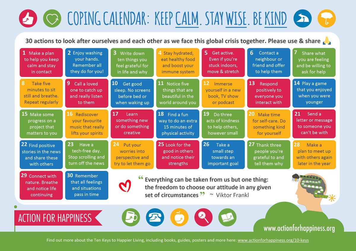 MissouriPIP's tweet photo. Thank you @actionhappiness for this coping calendar. This is a great way to challenge yourself to practice mindfulness everyday and look after your mental health. #mentalhealth #mindfulness https://t.co/9W0WbnRKTO
