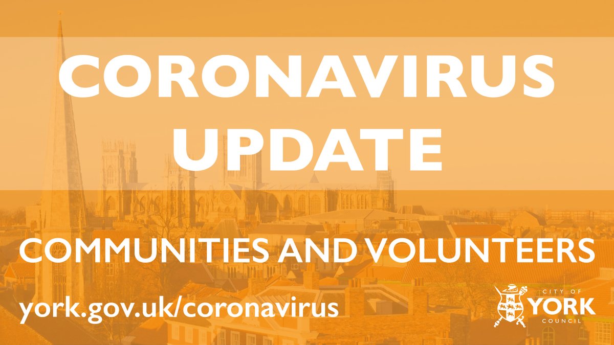 Can you volunteer and help us get support to those in most need? If so, please sign up to volunteer at: 💻 york.gov.uk/COVIDVolunteer…. ✉️ volunteering@york.gov.uk 
☎️ 01904 551550 (Mon-Fri 8:30am-5:30pm) Thank you - we are all in this together. Please share.