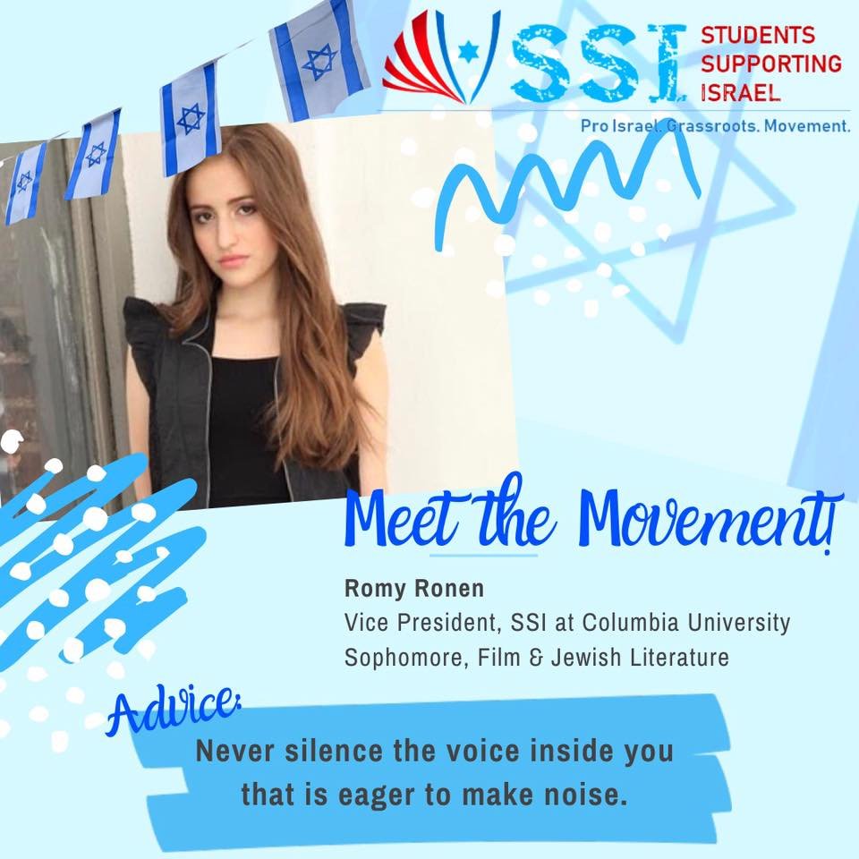 SSI_Movement's tweet photo. #MeetSSI @RomyRonen , the VP at Students Supporting Israel at Columbia University - SSI Columbia! @SSIcolumbia
Romy is a sophomore studying Film & Jewish Literature! Her advice: Never silence the voice inside of you that is eager to make noise🔥
#MeetSSI #SSIMovement https://t.co/3I2r31s8CM