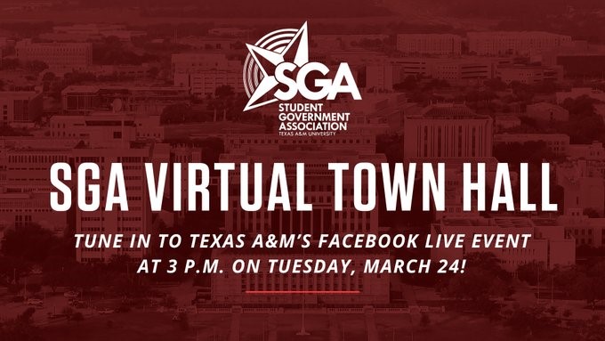 TAMU Student Activities 👍 (@tamustuact) on Twitter photo RT | You're invited! <a href="/tamu_sga/">Texas A&M SGA</a> is moderating a town hall this afternoon with President Young, Provost FIerke, Dr. Pugh, and Dr. Dannenbaum on the #TAMU Facebook page at 3 p.m. CDT. Mikey Jaillet, Student Body President, & Eric Mendoza, Student Senate Speaker will serve as hosts. RT | You're invited! <a href="/tamu_sga/">Texas A&M SGA</a> is moderating a town hall this afternoon with President Young, Provost FIerke, Dr. Pugh, and Dr. Dannenbaum on the #TAMU Facebook page at 3 p.m. CDT. Mikey Jaillet, Student Body President, & Eric Mendoza, Student Senate Speaker will serve as hosts.