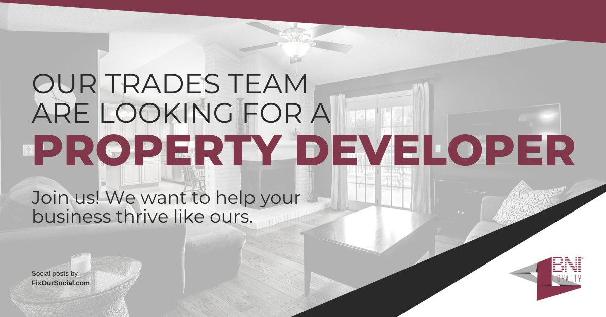 bniloyalty's tweet photo. Do you know, or are you, a #PropertyDeveloper looking to increase business? Come and meet our #trades team (remotely atm) and see how we can help you grow your business. Just comment below.

#BNILoyalty #BNI #GiversGain #BrookmansPark #PottersBar #SouthMimms #PropertyDevelopment https://t.co/fxoyPqRsUk