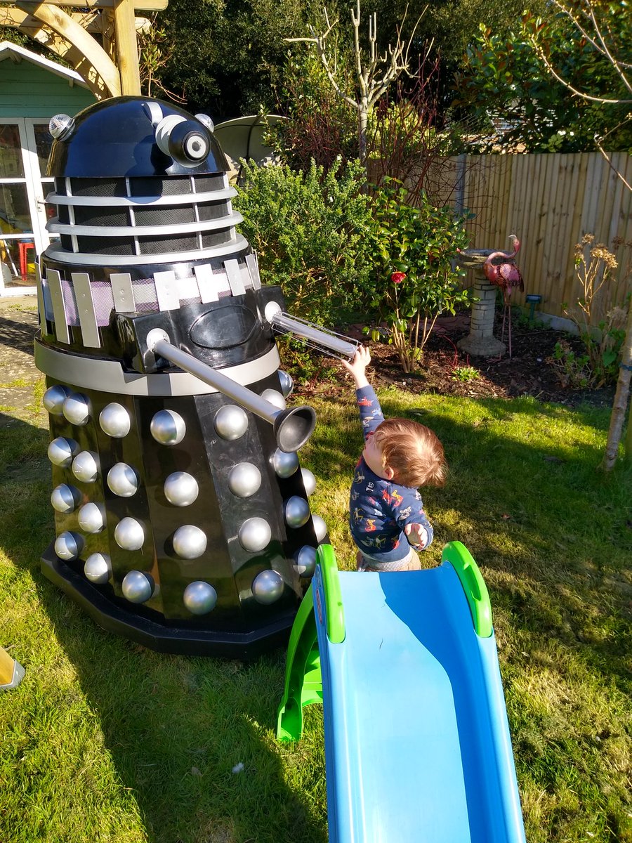 Nursery is out and Rory, my 18-month-old son, needs child care from a self isolation expert. Inspired by  @TobyHadoke's Who Cooking and ex-pupil @amyhart1707advice to keep optimistic in these troubled times, Rory's had a day of Dalek lockdown.  @DWMtweets  @OgronThe  @DrMatthewSweet