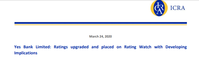 D_CryptoKnight's tweet photo. Icra upgrades its rating on Yes Bank Limited:
Ratings upgraded and placed on Rating Watch with Developing Implications
#yesbank #yesbankupdate https://t.co/9kqBFnR9y1