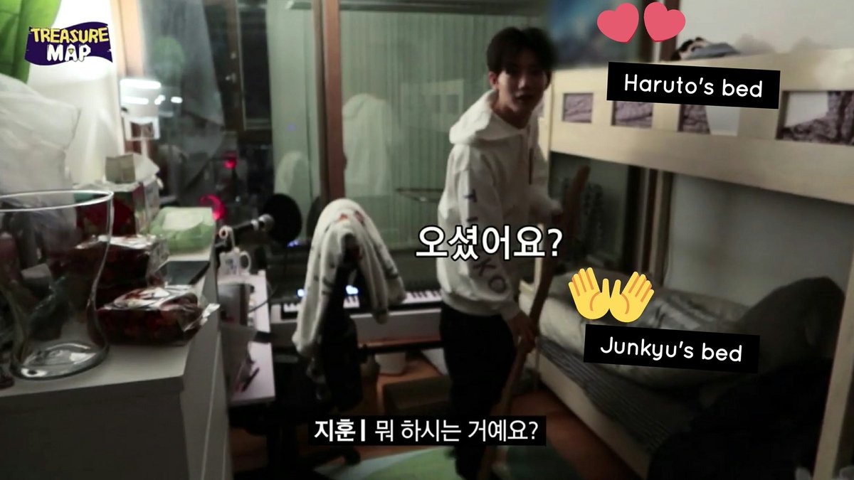 2) JUNKYU & HARUTO 's room details:- upper deck: haruto- lower deck: junkyu- 'Weathering With You' poster and sinchan doll are spotted at haruto's bed- junkyu legit used maternity pillow