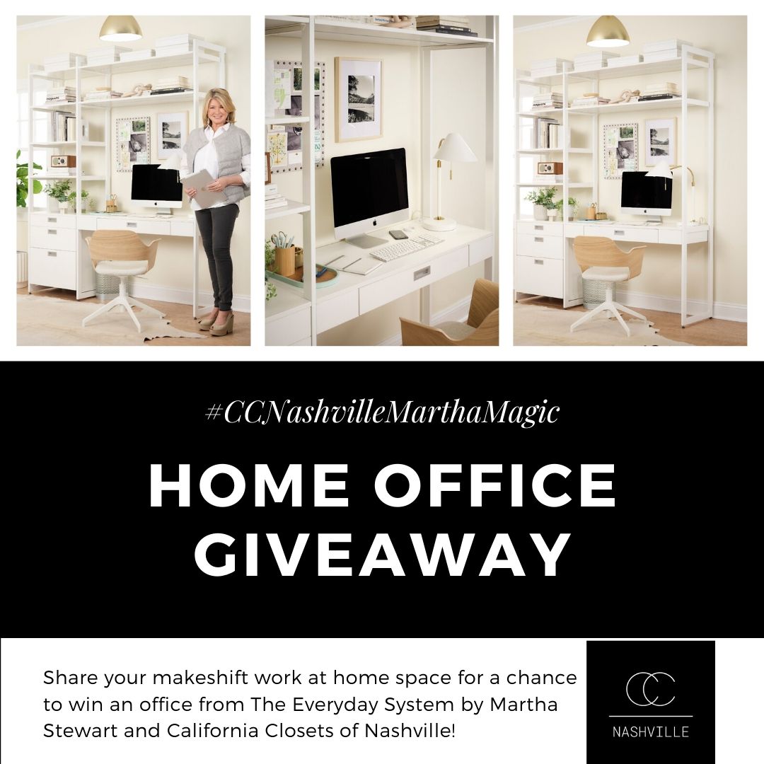 We're searching for the craziest/funniest/most creative home work spaces in #Nashville and giving away a beautiful new <a href="/MarthaStewart/">Martha Stewart</a> <a href="/caclosets/">California Closets</a> system. Tweet a photo &amp; tag us! <a href="/WKRN/">WKRN News 2</a> #ccnashvillemarthamagic