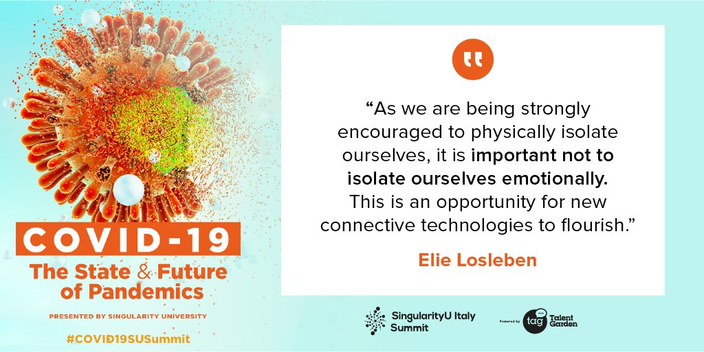 SingularityU Italy (@singularityuit) on Twitter photo Tra i messaggi emersi dal #COVID19SUSummit di <a href="/singularityu/">Singularity</a> ci piace molto quello di <a href="/ElieLosleben/">Elie Losleben</a>: in un momento in cui siamo costretti all'isolamento fisico è importante non isolarci emotivamente. Per questo fioriranno le tecnologie in grado di connetterci con gli altri. Tra i messaggi emersi dal #COVID19SUSummit di <a href="/singularityu/">Singularity</a> ci piace molto quello di <a href="/ElieLosleben/">Elie Losleben</a>: in un momento in cui siamo costretti all'isolamento fisico è importante non isolarci emotivamente. Per questo fioriranno le tecnologie in grado di connetterci con gli altri.