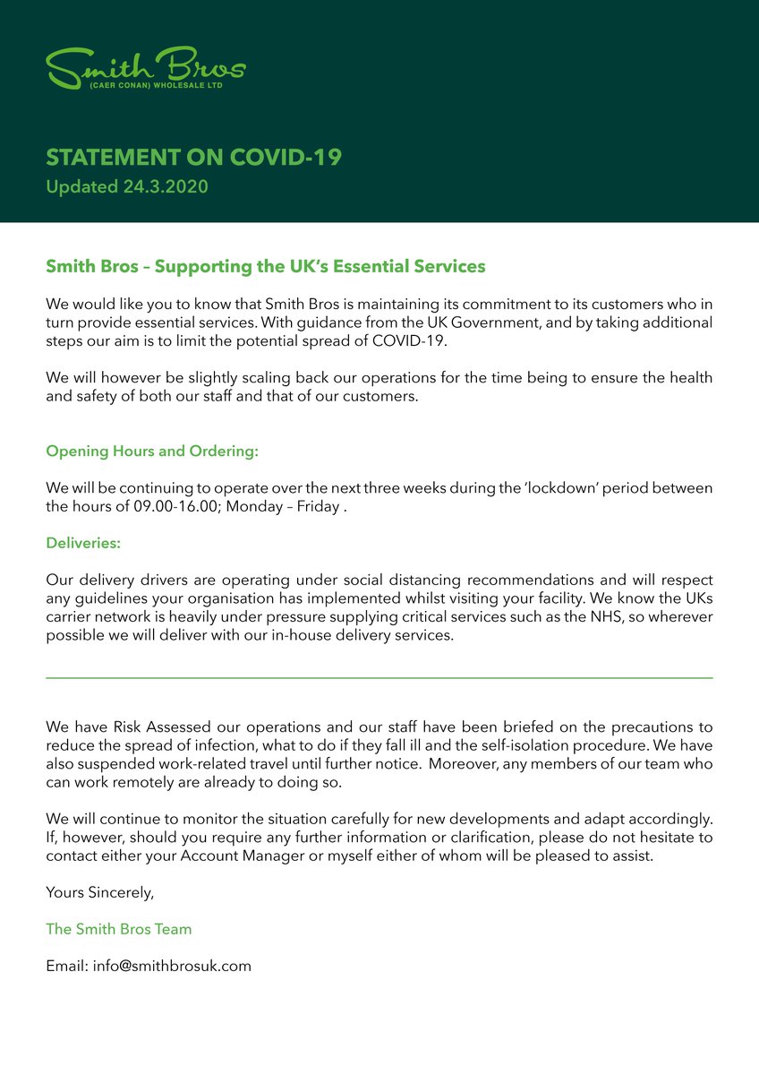 smithbrosuk's tweet image. Following our last update, we wanted to confirm to our clients that we are continuing to operate over the next three weeks during the ‘lockdown’ period. 

Read more in the update below:

smithbrosuk.com/news/article/c…