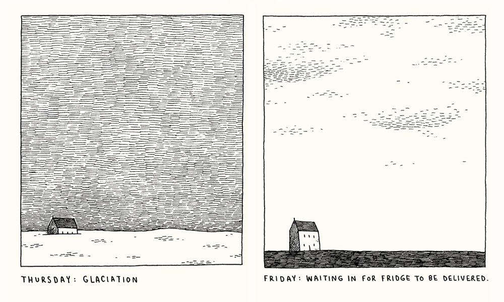 `The reason I stayed in the house all day.' A cartoon I drew in about 2003.
p.s. stay safe, and if you're ordering lockdown reading, consider ordering it from your local comic shop or bookshop if you can.