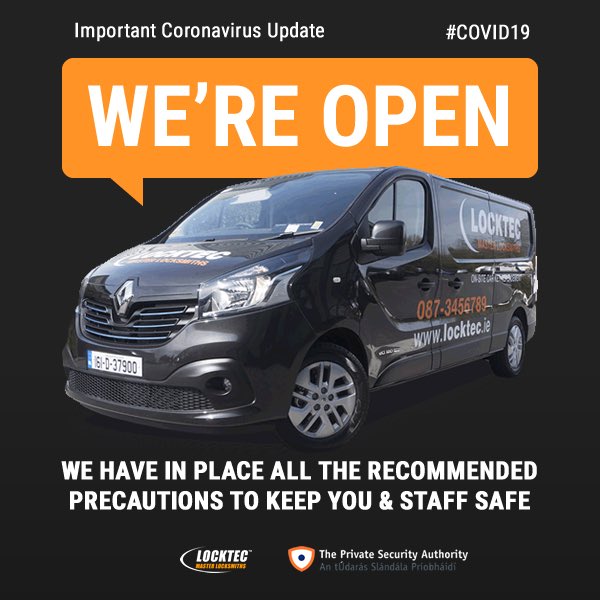 Amid the latest developments around the #COVID19 (#coronavirus) outbreak, we wanted to inform you that we are still open 24/7 to customers as long as we are permitted to.

Here are some of the measures we will be taken: locktec.ie/covid19