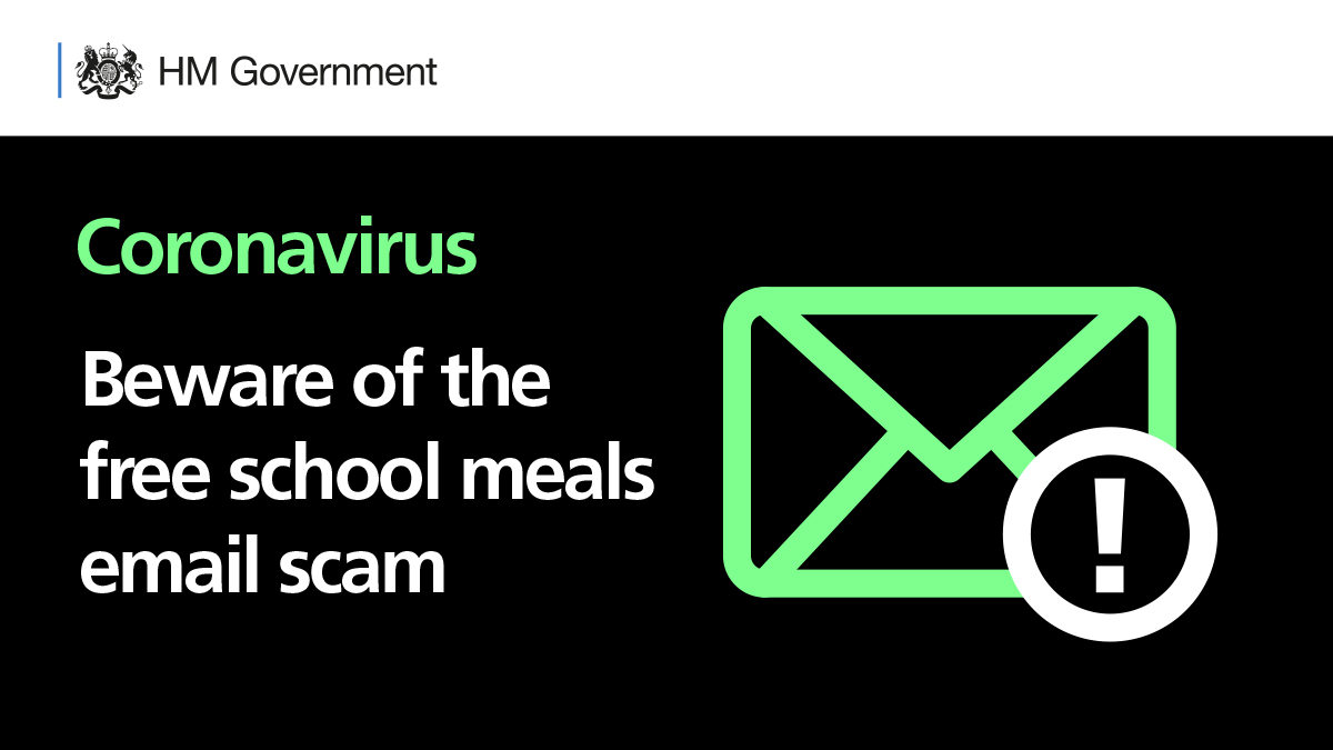 We have been informed some parents have received an email stating: ‘As schools will be closing, if you're entitled to free school meals, please send your bank details and we'll make sure you're supported’. This is a scam email - do not respond, and delete immediately.