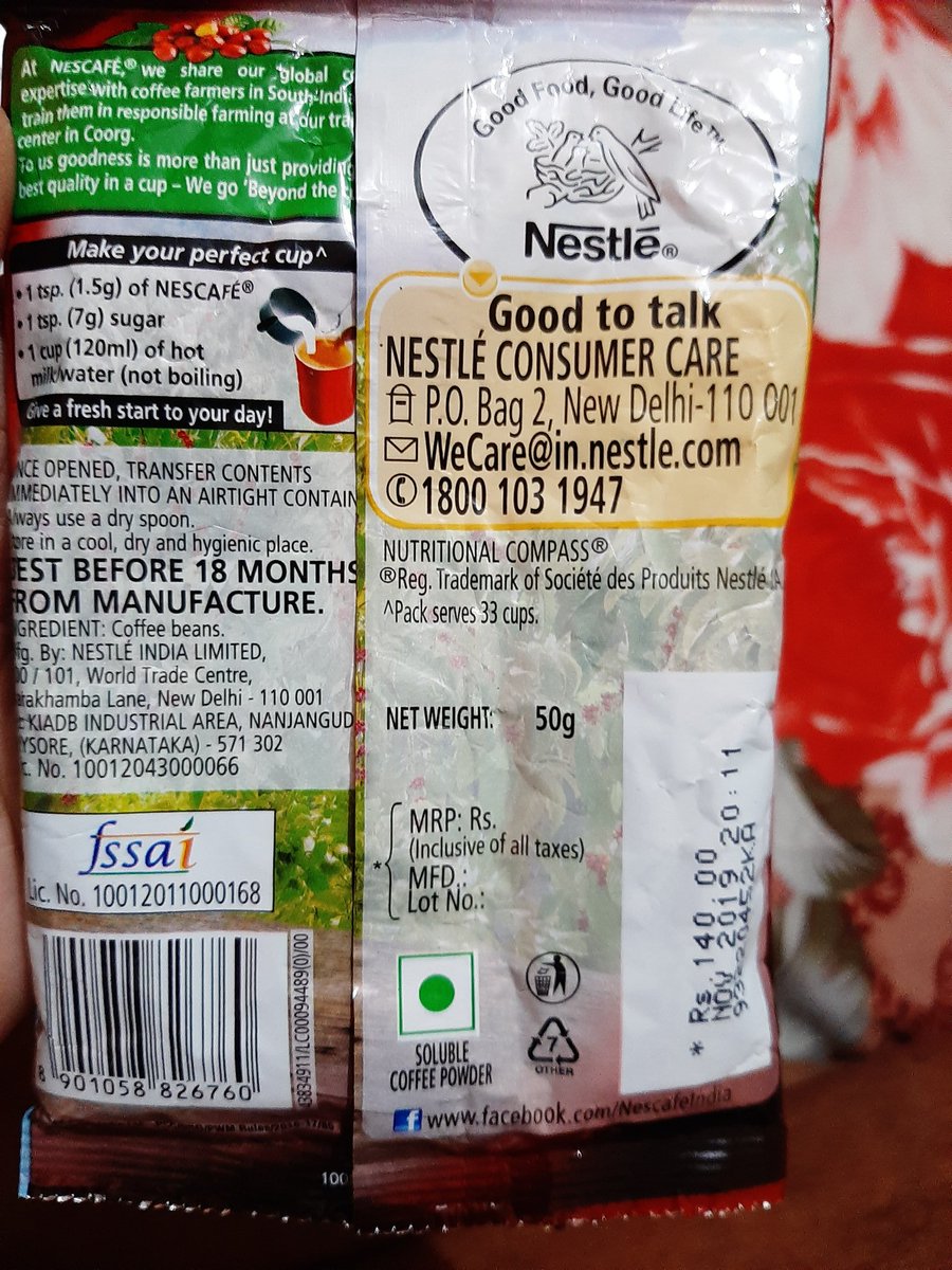 Ashish0A7's tweet photo. @NESCAFEIndia
MRP of 7.5g nescafe classic is inr.10
MRP of 50g nescafe classic is inr. 140
What's the reason. Making fool of public. @NESCAFE https://t.co/7HTH9L6y49