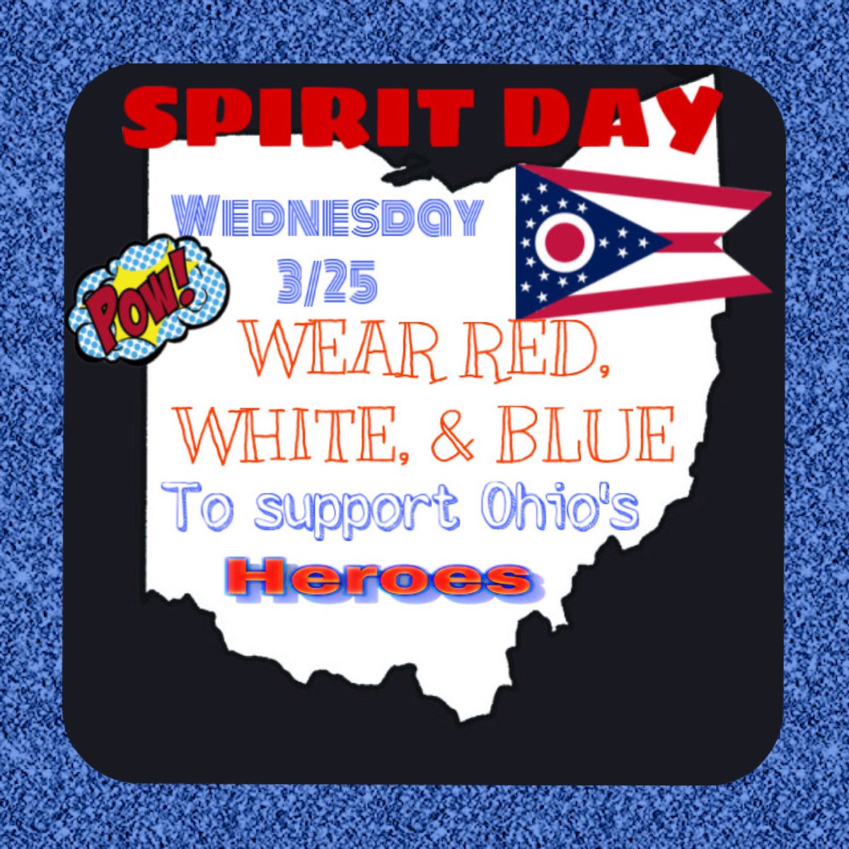 No one has more spirit & sense of support than the cheer & dance community.  Let’s join together & spread the word. On WED, 3/25, wear red, white, and blue. Show your appreciation for Ohio’s heroes. Be sure to use #ohsdcaconnects  & #showyourspirit and tell us who YOUR hero is.