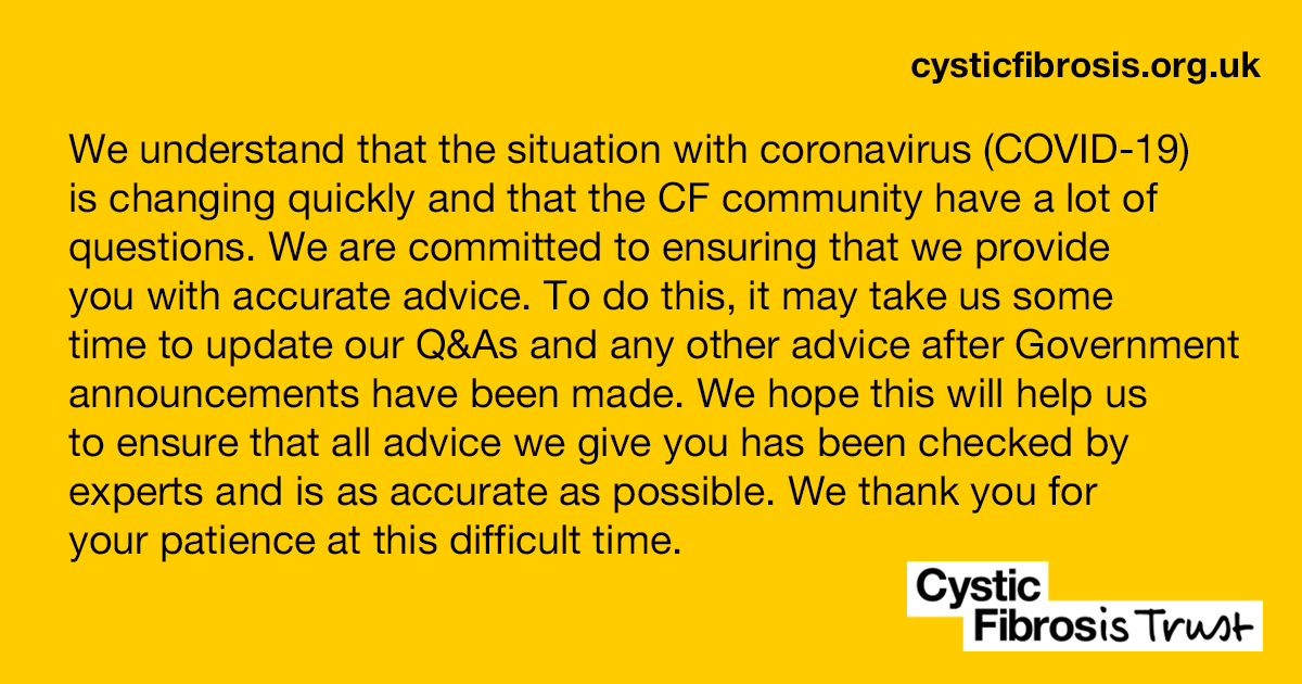 cftrust's tweet photo. You can find our latest #cfcoronavirus resources here: 

Updated community Q&amp;A: https://t.co/vKqv934TEs
Updated UK CFMA statement: https://t.co/TxosNLG4xA https://t.co/VrxQyGcUXP