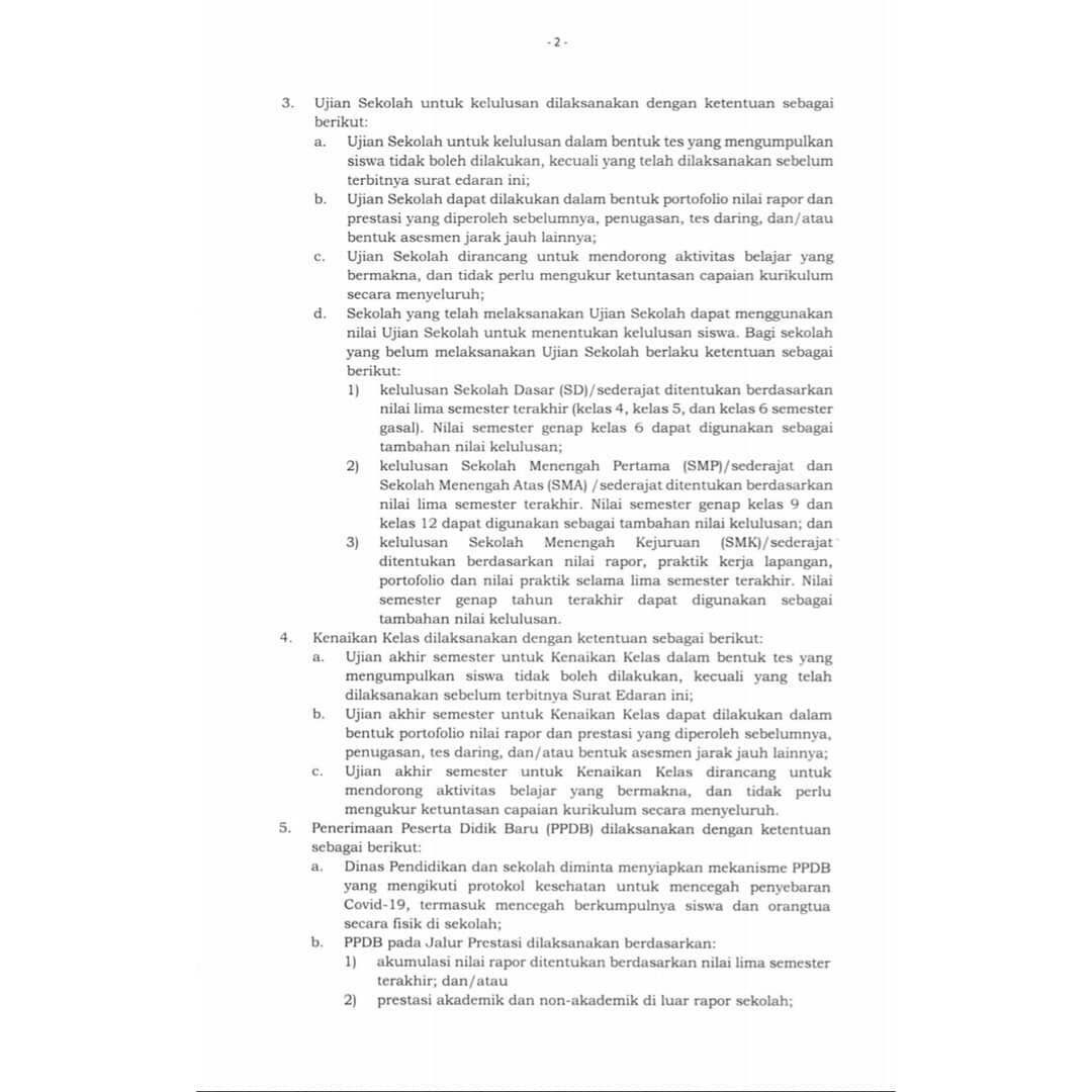 ppid_sukoharjo's tweet photo. Surat Edaran (SE) Mendikbud tentang Pelaksanaan Kebijakan dalam Masa Darurat Penyebaran Covid-19.
@ganjarpranowo
@provjateng
@kominfo_jtg
@ppid_jateng
#ppidskh
#UN2020 #UNBK2020 #DiRumahSaja #DiRumahAja #MerdekaBelajar https://t.co/8aSL4CexgJ
