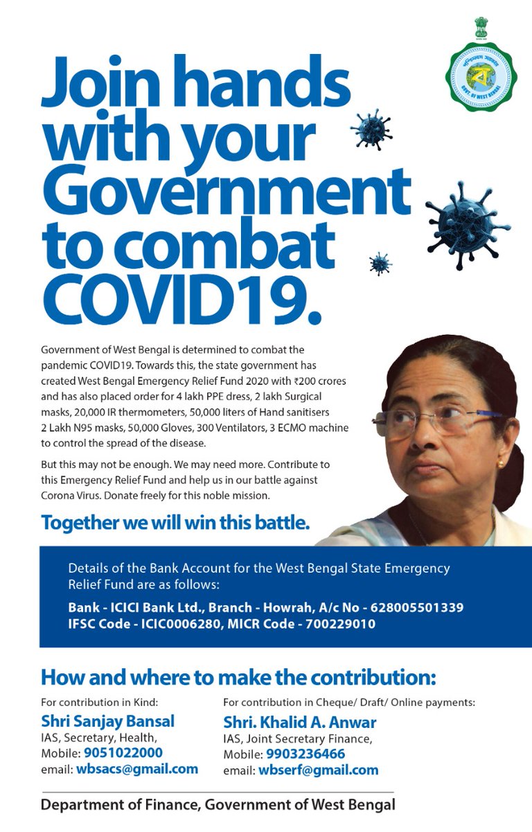 Let us join hands to combat COVID-19. #Covid19India #COVID2019 #WestBengal #ReliefFund