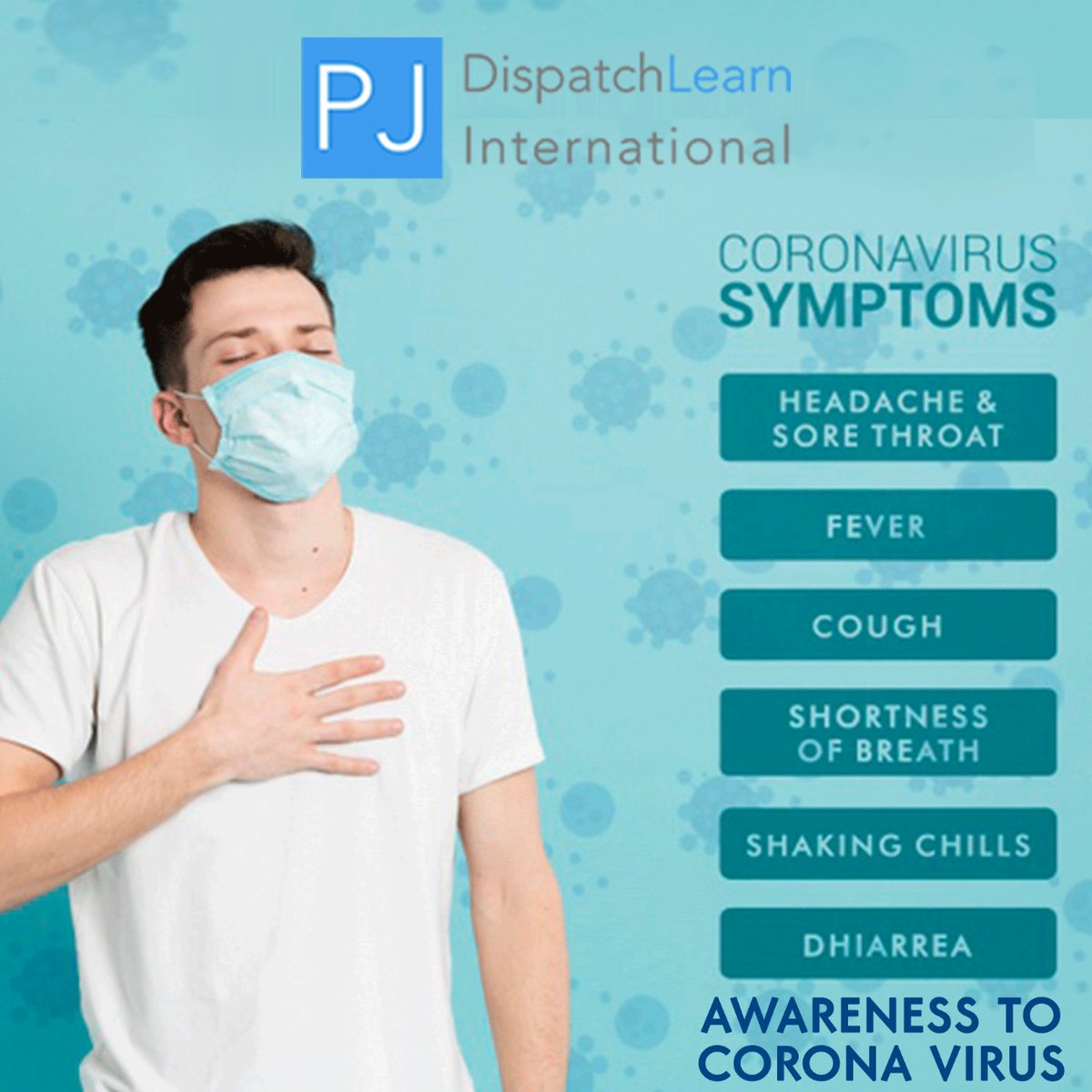 learndispatch's tweet image. #Coronavirus_symptoms
#Headache& #sore_throat
#Fever
#Cough
#shortness_of_Breath
#shaking_chills
#Dhiarrea
Awareness To #Coronavirus