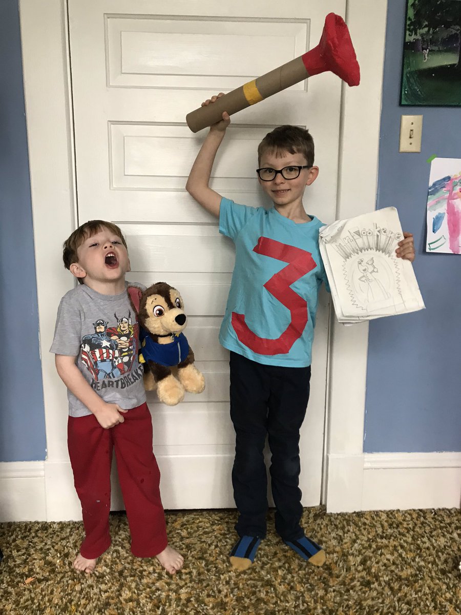 WattyWords's tweet photo. @oakwoodbooks the Willard boys are dressed for super hero day! Lachlan love Capt. America and Watson is his own super creation Mr.Zucchini. https://t.co/kiHsi1lgui