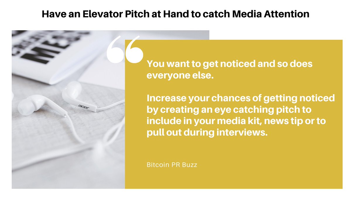 BitcoinPRBuzz's tweet photo. You want to get noticed and so does everyone else! Have an elevator pitch at hand to catch media attention. 1/2
#BitcoinPRBuzz #marketing #quote #PR https://t.co/nvmOHwcJfH