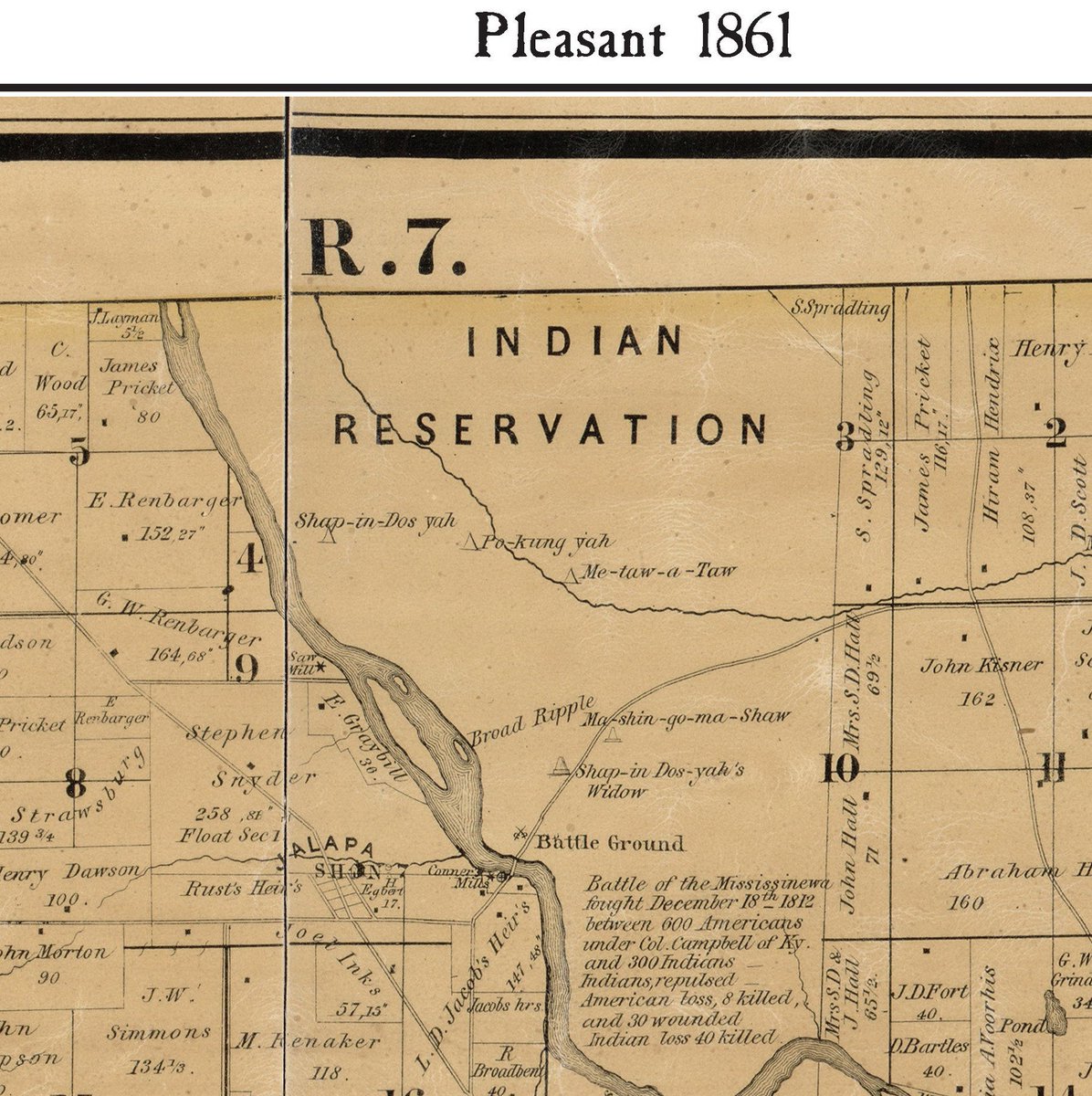 OldMaps1's tweet photo. Indian Reservation shown on my 1861  Indiana Pleasant Township 1861 map reprint home owner names- Native American tribe names?  https://t.co/USNqtcUtsf #nativeamerican #indiantribes #indiana #pleasanttownship #miamiindians #oldmaps https://t.co/h47ERvSXy2