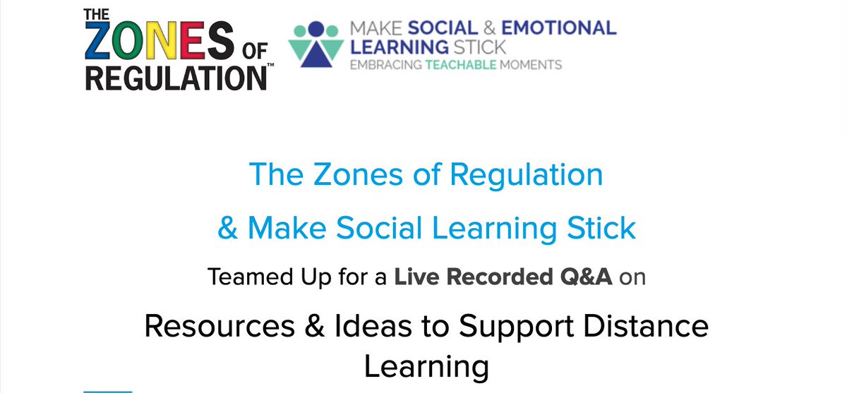 We'd like to share some resources that we've put together with <a href="/MakeSocialStick/">Elizabeth Sautter MA CCC-SLP</a> to help set up your home and distance learning systems during COVID-19.  zonesofregulation.com/index.html We're here for you! #zonesofregulation #zonesfromhome #specialeducation #distancelearning #socialskills