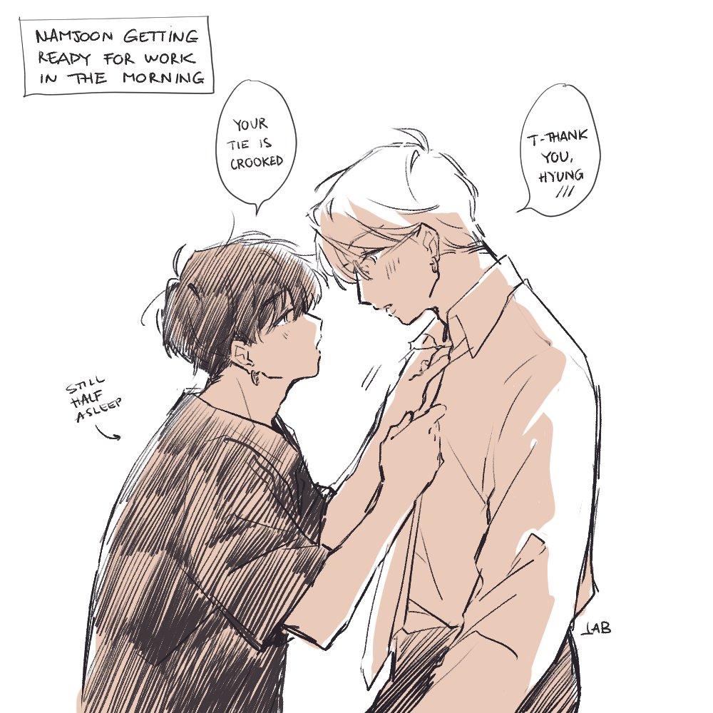 ?? businessman namjoon/music producer yoongi at work #namgi #btsfanart
bonus husbands getting ready in the morning ☺️